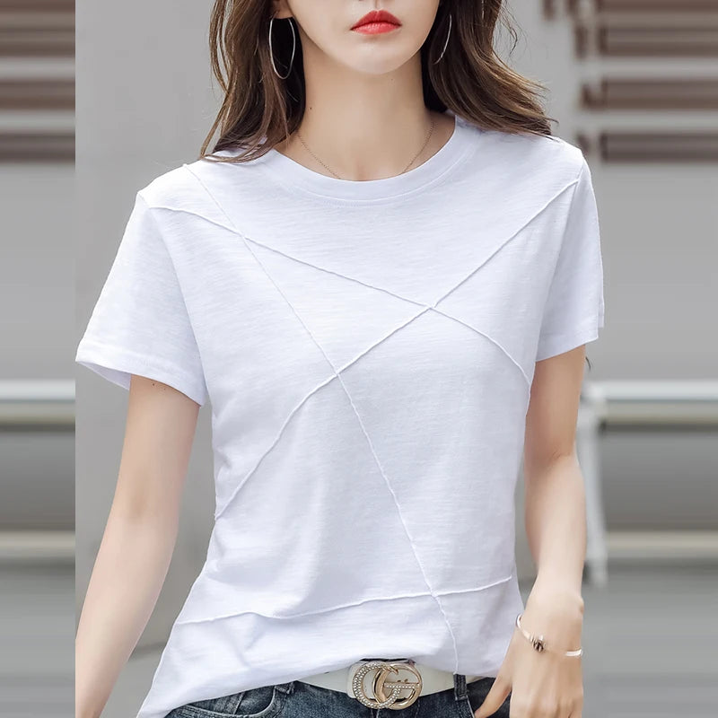 AOSSVIAO Women’s Summer Slim Fit Cotton Bamboo T-Shirt – 2024 O-Neck Ribbed Short Sleeve Casual Solid Top