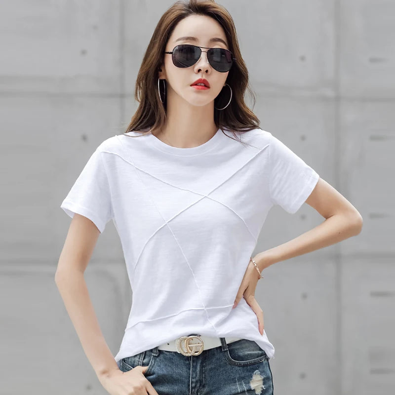 AOSSVIAO Women’s Summer Slim Fit Cotton Bamboo T-Shirt – 2024 O-Neck Ribbed Short Sleeve Casual Solid Top