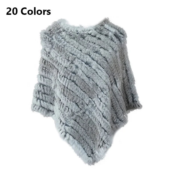 Real Rabbit Fur Knitted Poncho Vest - Fashion Wrap, Shawl, Wedding Cape