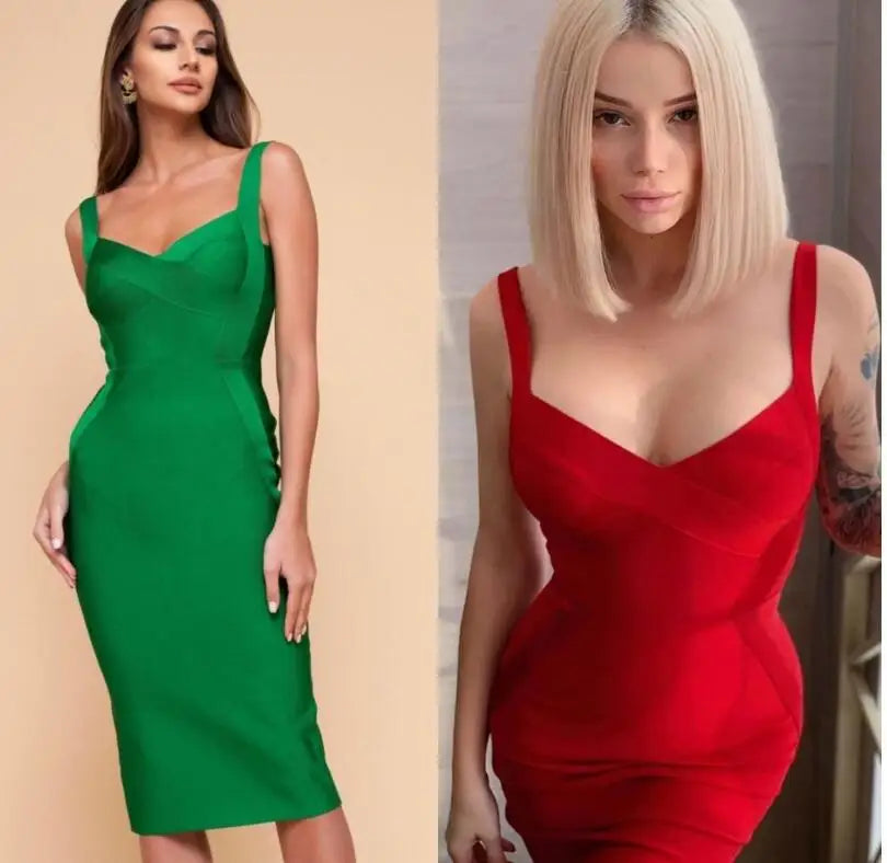 High-Quality Bodycon Bandage Dress - Rayon Knee-Length Evening Party Dress