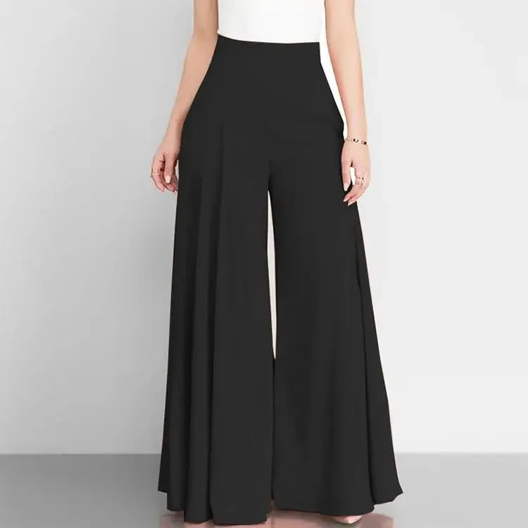 Elegant Women's Pants 2023 Summer Fashion Office OL Solid High Waist Wide Leg Pants Casual Basics Trousers OTTD Streetwear
