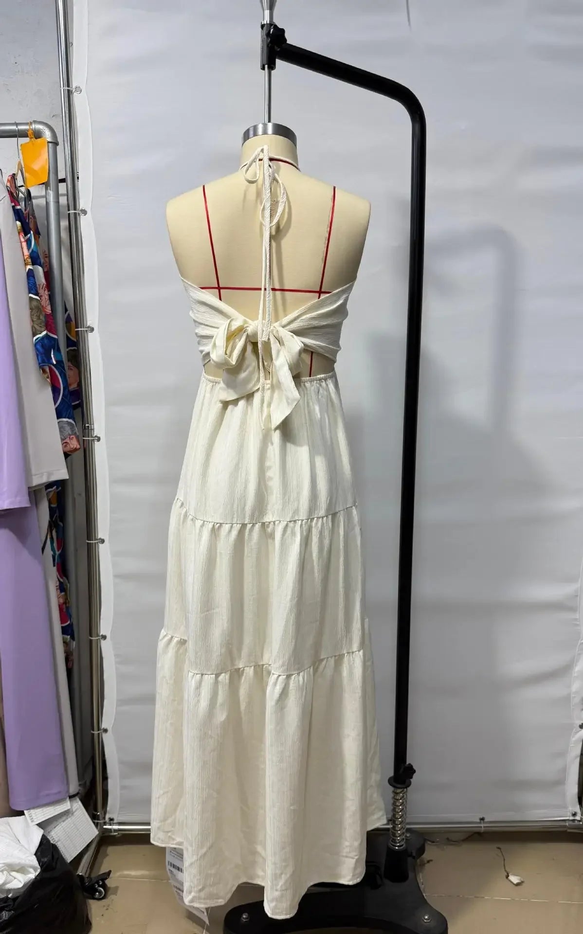 Romantic Beach Vacation Backless V-Neck White Pleated A- Line Dress Women's Clothing One-Piece Dress Ankle-length Skirt