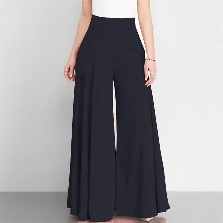 Elegant Women's Pants 2023 Summer Fashion Office OL Solid High Waist Wide Leg Pants Casual Basics Trousers OTTD Streetwear