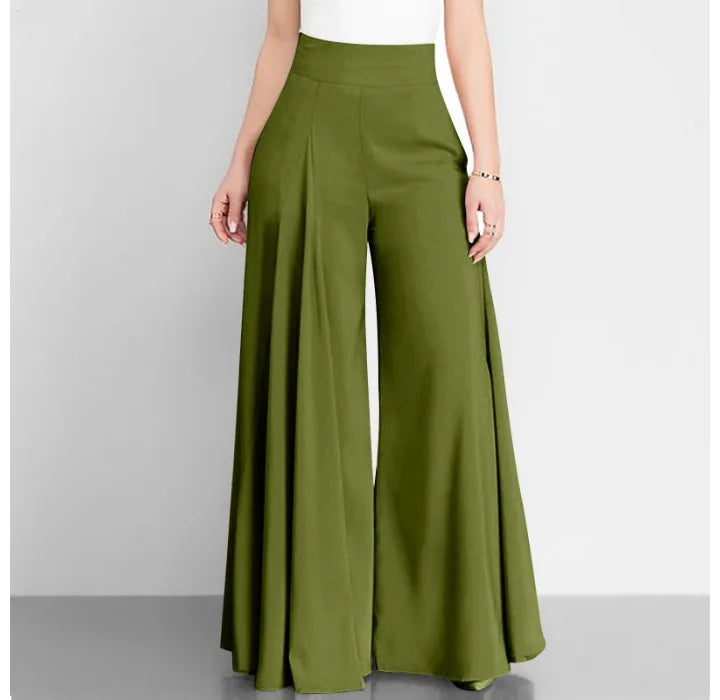 Elegant Women's Pants 2023 Summer Fashion Office OL Solid High Waist Wide Leg Pants Casual Basics Trousers OTTD Streetwear