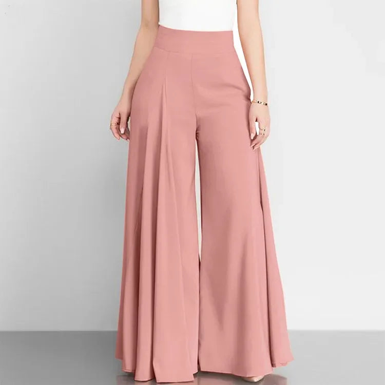 Elegant Women's Pants 2023 Summer Fashion Office OL Solid High Waist Wide Leg Pants Casual Basics Trousers OTTD Streetwear