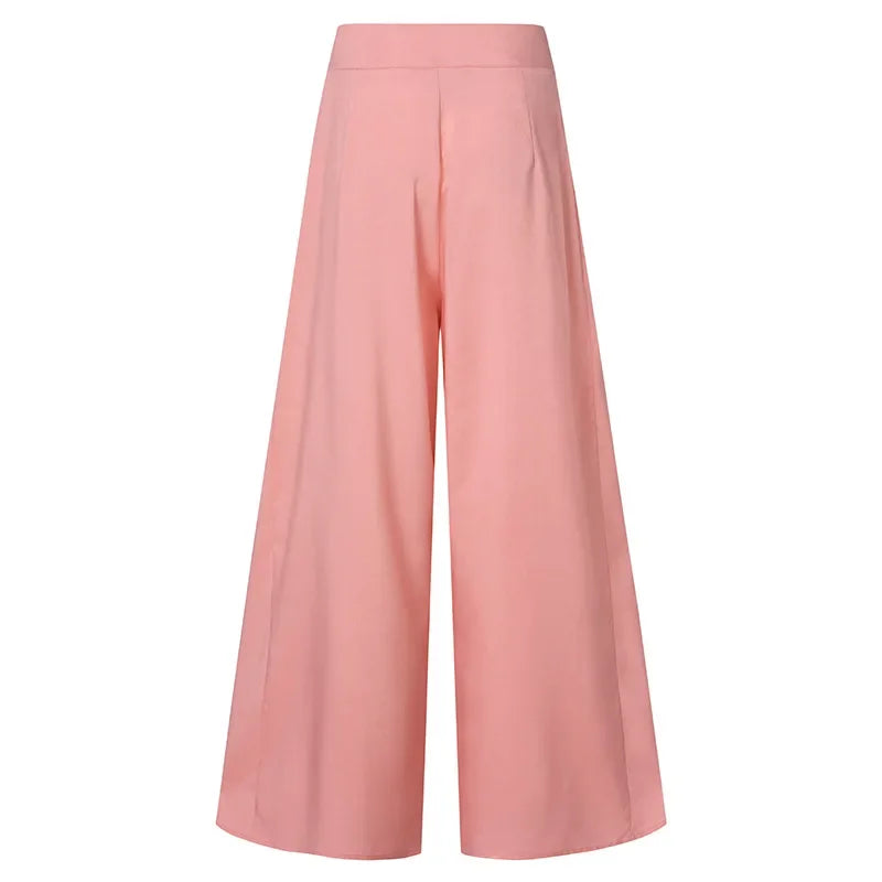 Elegant Women's Pants 2023 Summer Fashion Office OL Solid High Waist Wide Leg Pants Casual Basics Trousers OTTD Streetwear