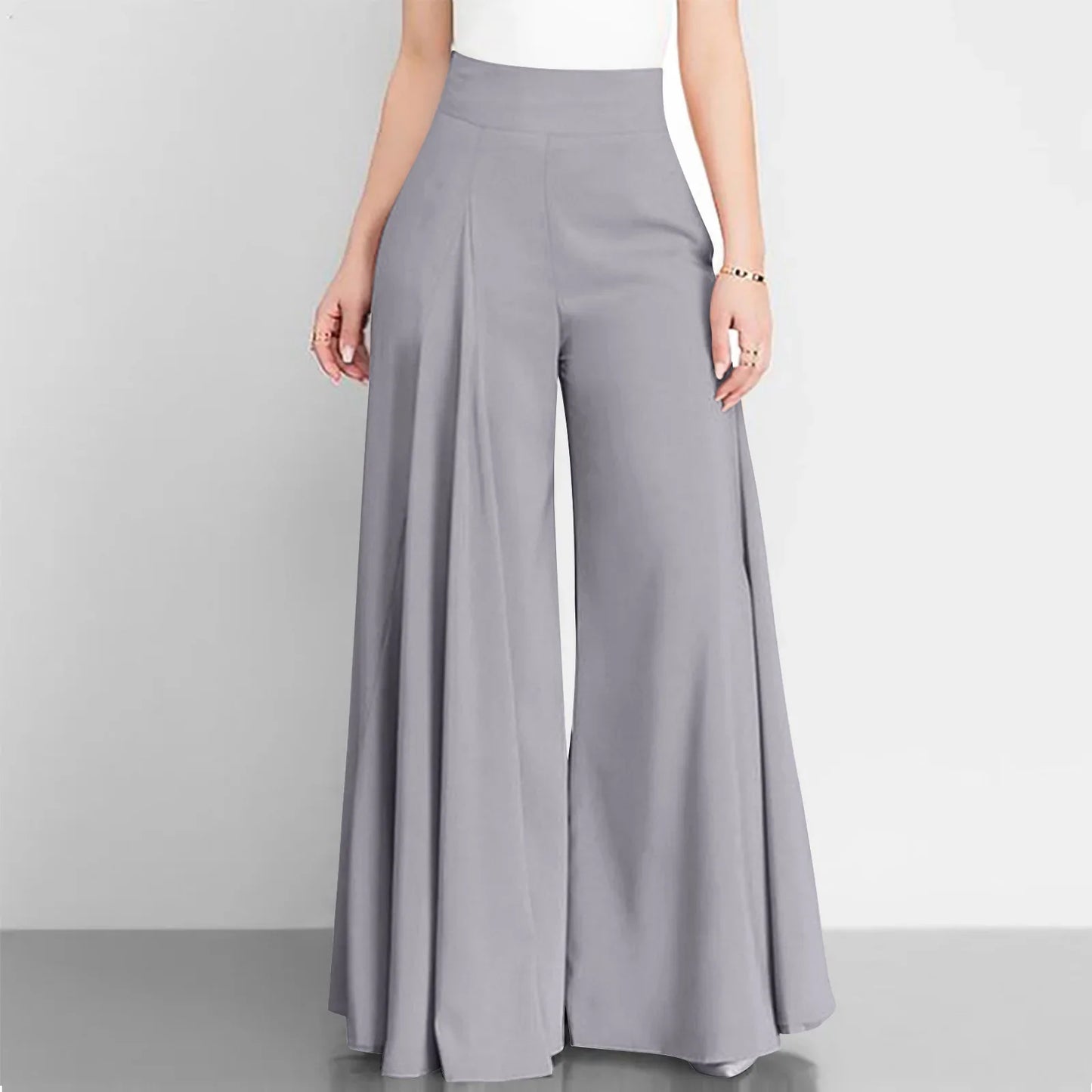 Elegant Women's Pants 2023 Summer Fashion Office OL Solid High Waist Wide Leg Pants Casual Basics Trousers OTTD Streetwear
