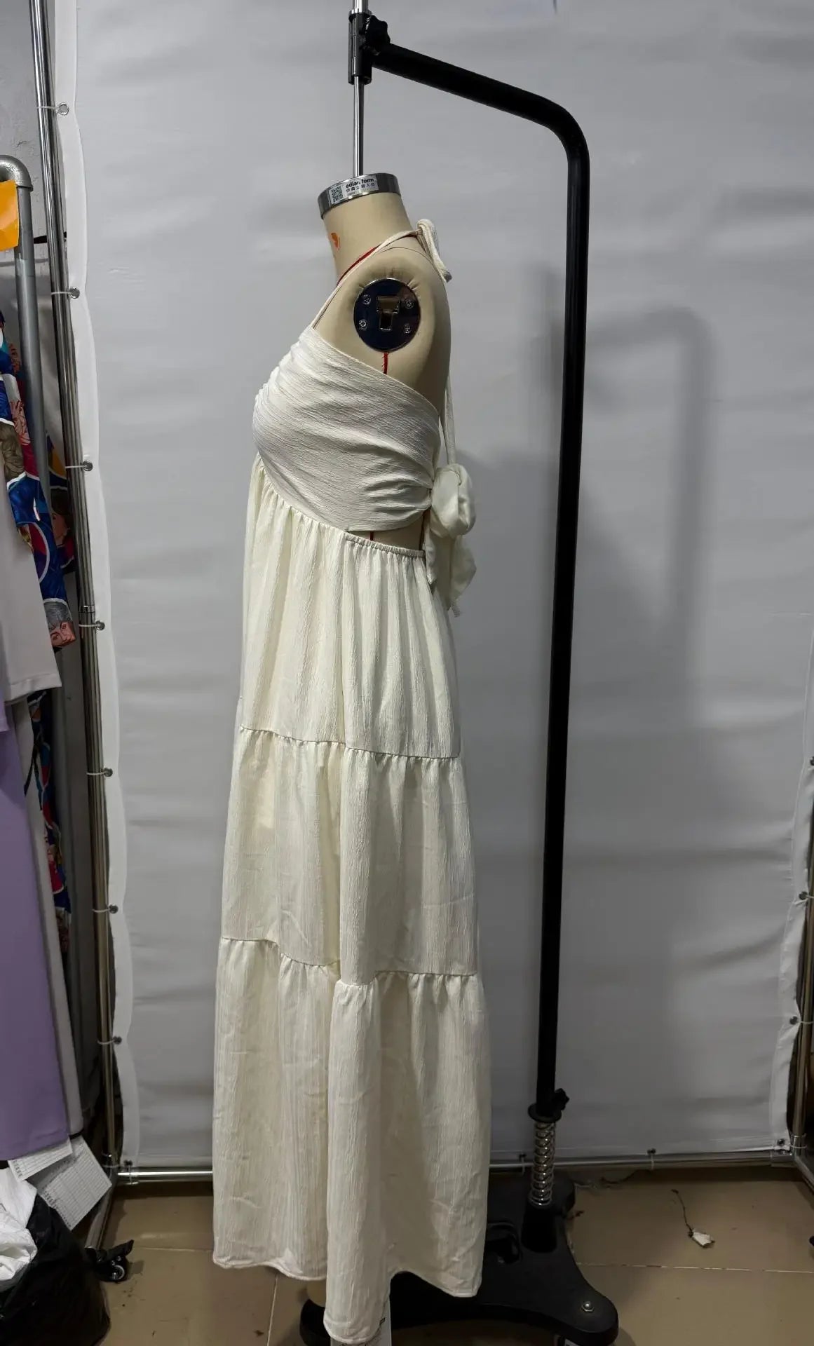 Romantic Beach Vacation Backless V-Neck White Pleated A- Line Dress Women's Clothing One-Piece Dress Ankle-length Skirt