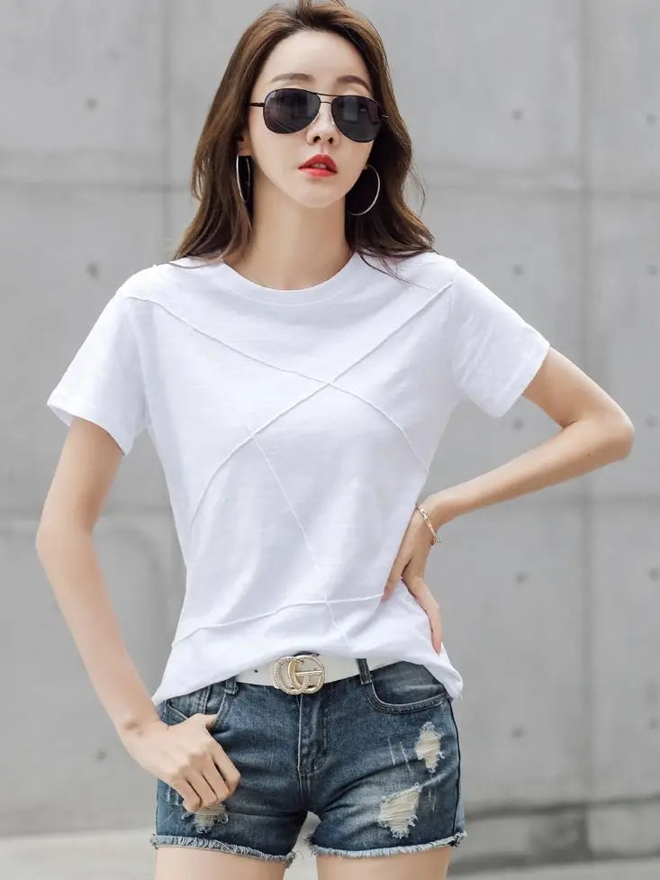 AOSSVIAO Women’s Summer Slim Fit Cotton Bamboo T-Shirt – 2024 O-Neck Ribbed Short Sleeve Casual Solid Top