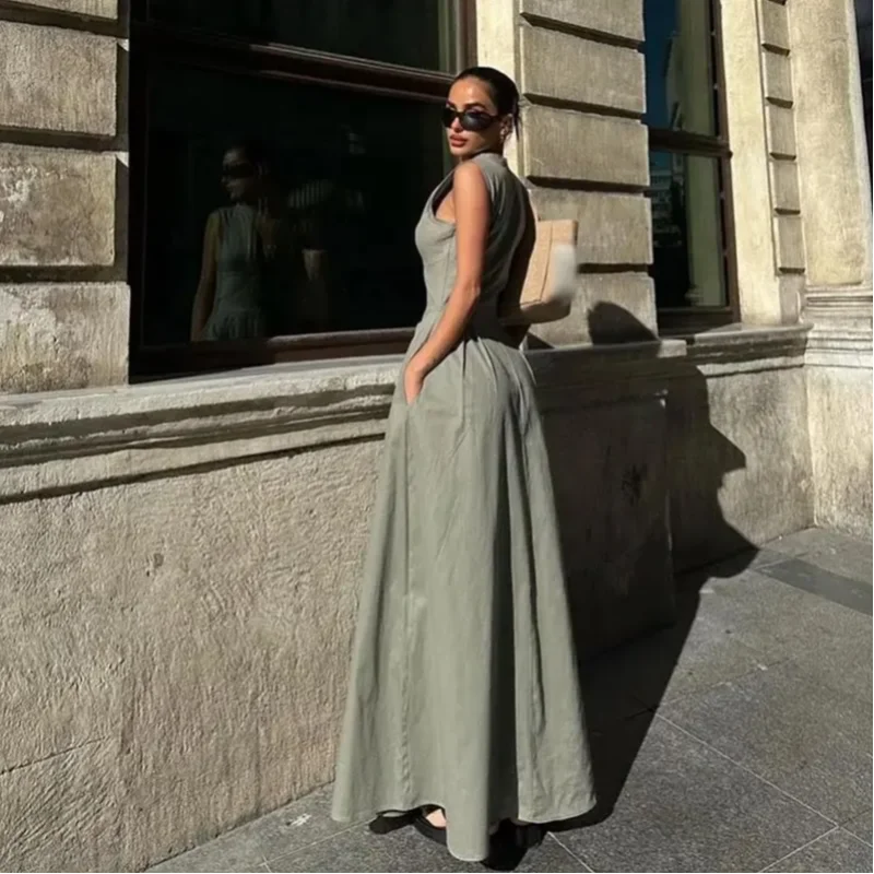 Fashion Sleeveless High Waist Maxi Dress - Elegant Bodycon,