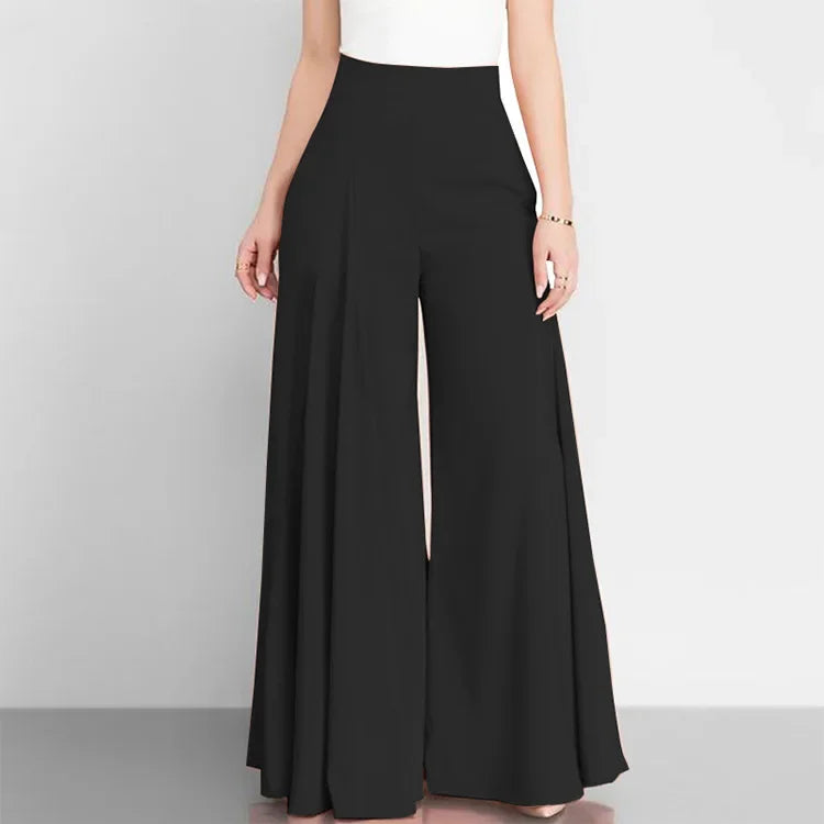 Elegant Women's Pants 2023 Summer Fashion Office OL Solid High Waist Wide Leg Pants Casual Basics Trousers OTTD Streetwear