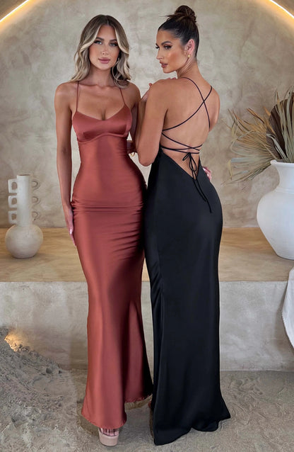 Satin Backless Mermaid Slip Dress - Elegant Party Gown