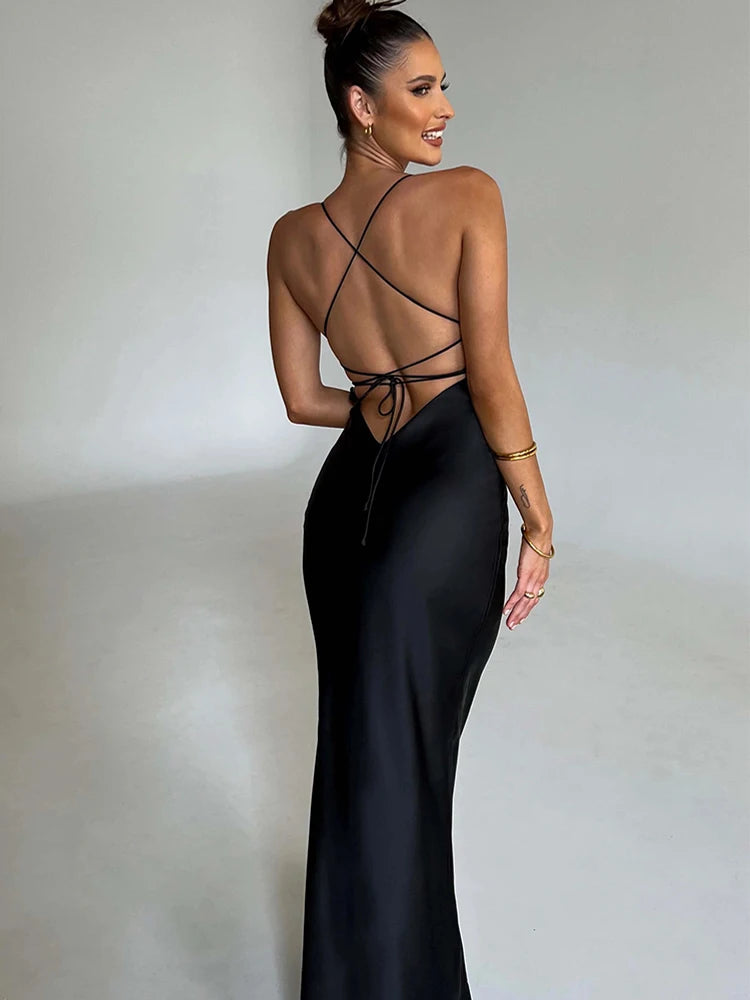 Satin Backless Mermaid Slip Dress - Elegant Party Gown