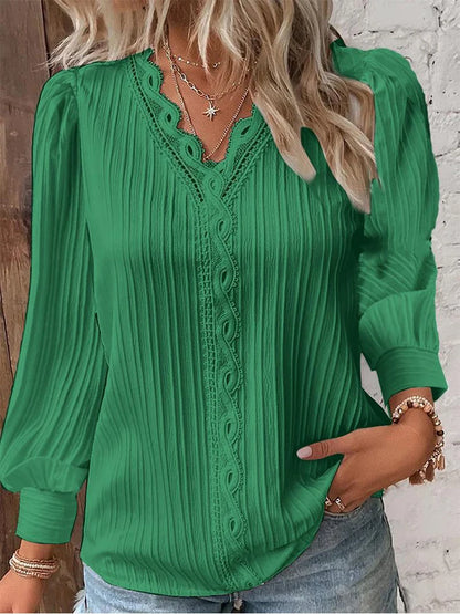 Fashionable V-Neck Lace Office Blouse