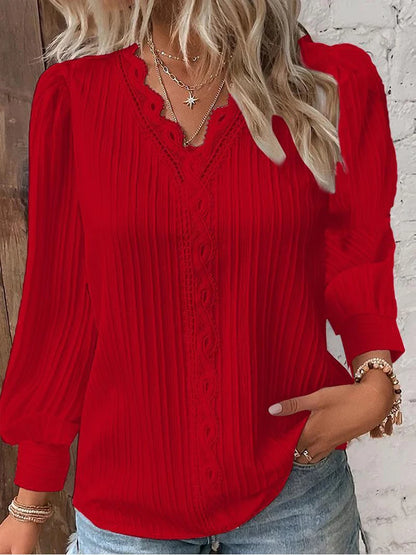 Fashionable V-Neck Lace Office Blouse