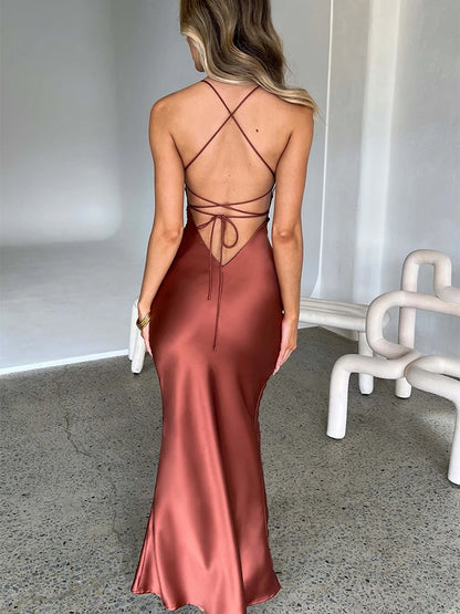 Satin Backless Mermaid Slip Dress - Elegant Party Gown