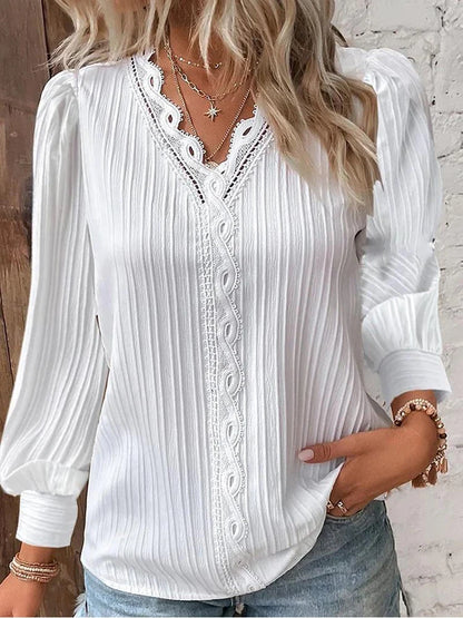 Fashionable V-Neck Lace Office Blouse