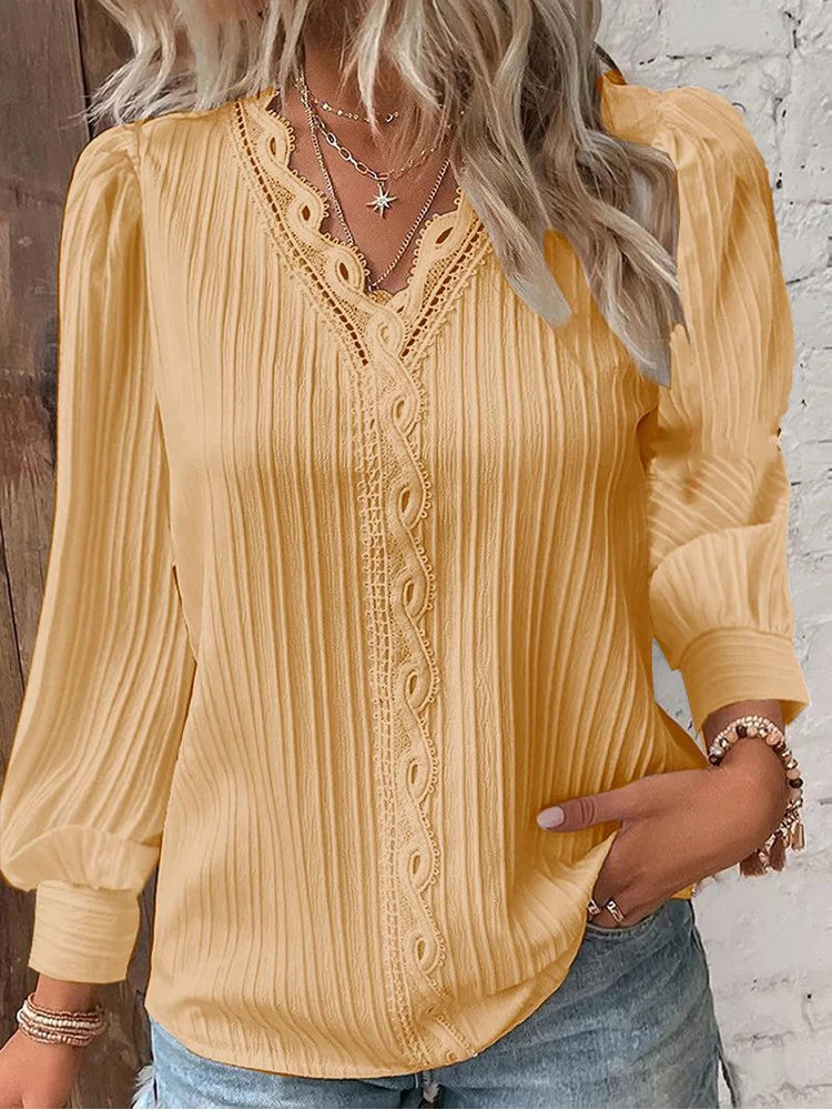 Fashionable V-Neck Lace Office Blouse