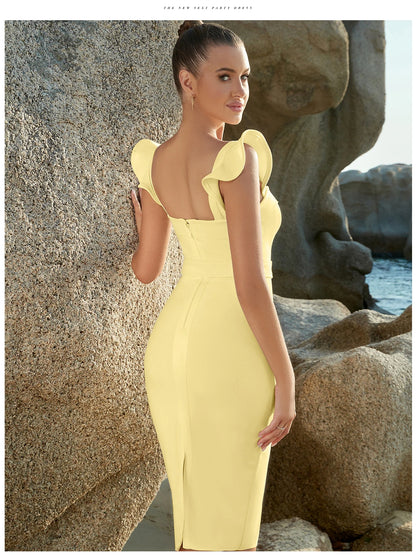 Adyce New Summer Sleeveless V-Neck Bandage Dress - Sexy Ruffled Belt Bodycon Party Dress for Women
