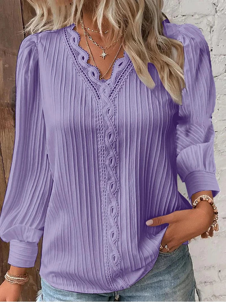 Fashionable V-Neck Lace Office Blouse