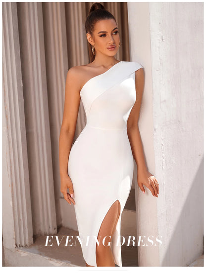 Adyce One-Shoulder Pink Bandage Dress - Elegant Sleeveless Split Midi Dress for Summer Parties