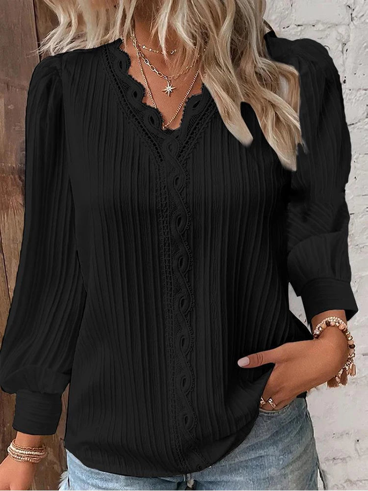 Fashionable V-Neck Lace Office Blouse