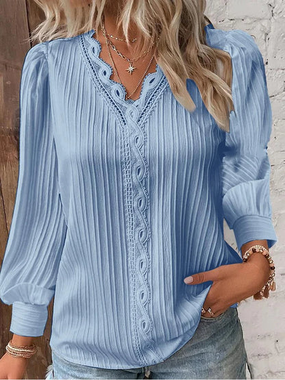 Fashionable V-Neck Lace Office Blouse