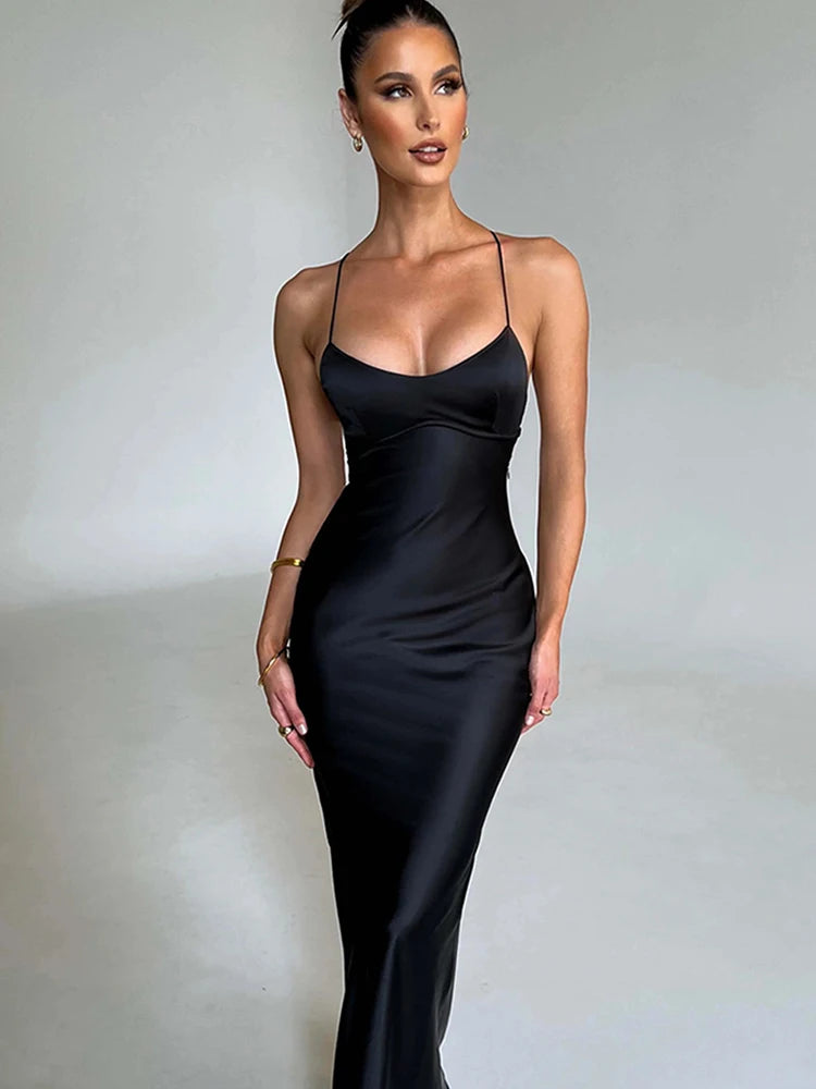 Satin Backless Mermaid Slip Dress - Elegant Party Gown