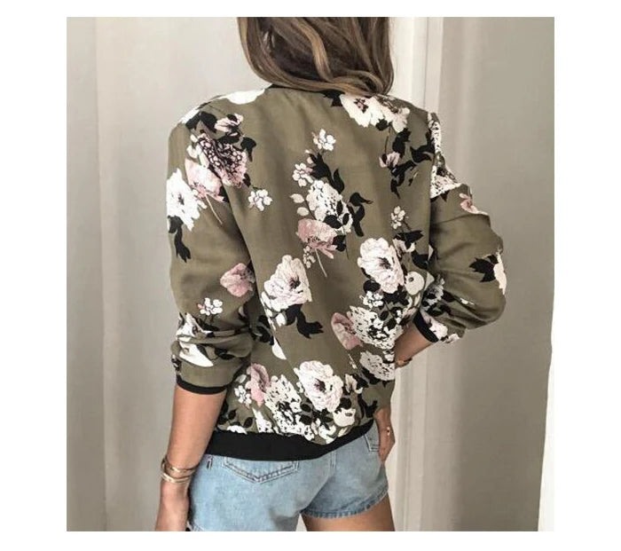 Jocoo Jolee Women's Floral Zipper Bomber Jacket