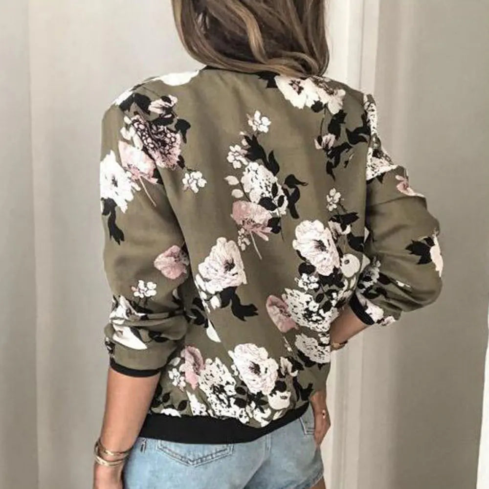 Jocoo Jolee Women's Floral Zipper Bomber Jacket