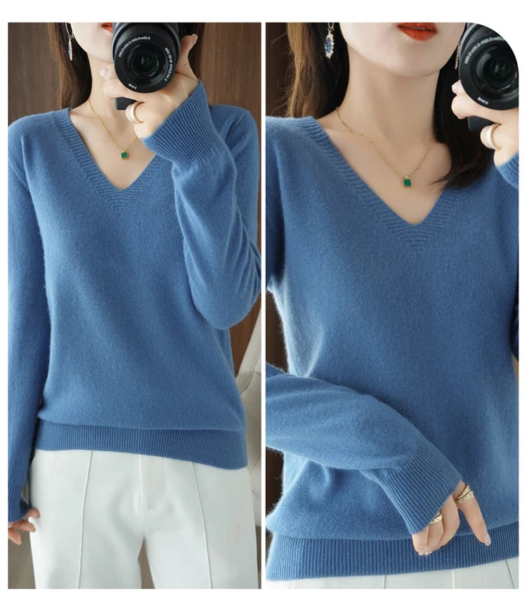 YSZWDBLX V-Neck Casual Sweater - Women’s Warm Knitwear