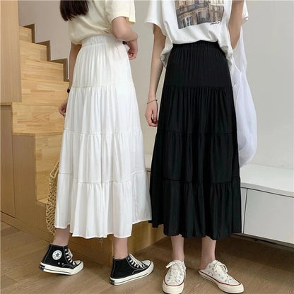 Spring/Summer Women's Chiffon Skirt - Vintage High Waist, Patchwork A-line, Long Chic Design