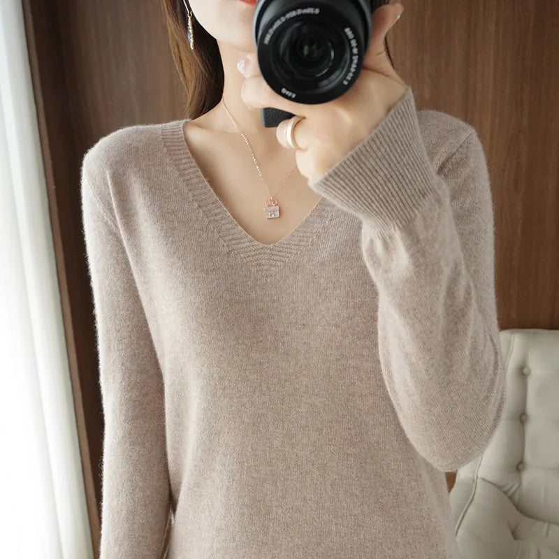 YSZWDBLX V-Neck Casual Sweater - Women’s Warm Knitwear