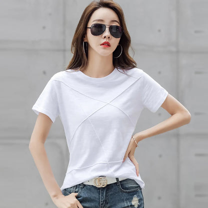 AOSSVIAO Women’s Summer Slim Fit Cotton Bamboo T-Shirt – 2024 O-Neck Ribbed Short Sleeve Casual Solid Top