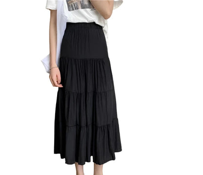 Spring/Summer Women's Chiffon Skirt - Vintage High Waist, Patchwork A-line, Long Chic Design