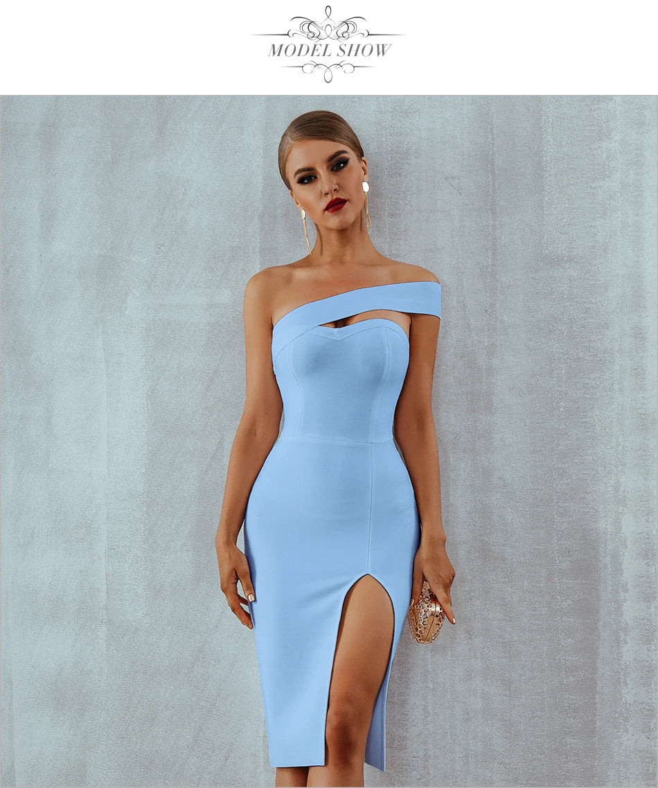 Adyce White and Blue Bodycon Bandage Dress - Elegant One-Shoulder Strapless Party Dress for Women