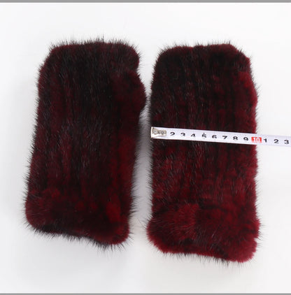 Women's Real Mink Fur Fingerless Gloves - Knitted Winter Mittens with Strong Elasticity