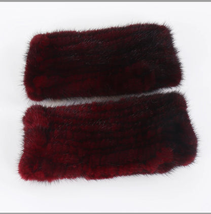 Women's Real Mink Fur Fingerless Gloves - Knitted Winter Mittens with Strong Elasticity