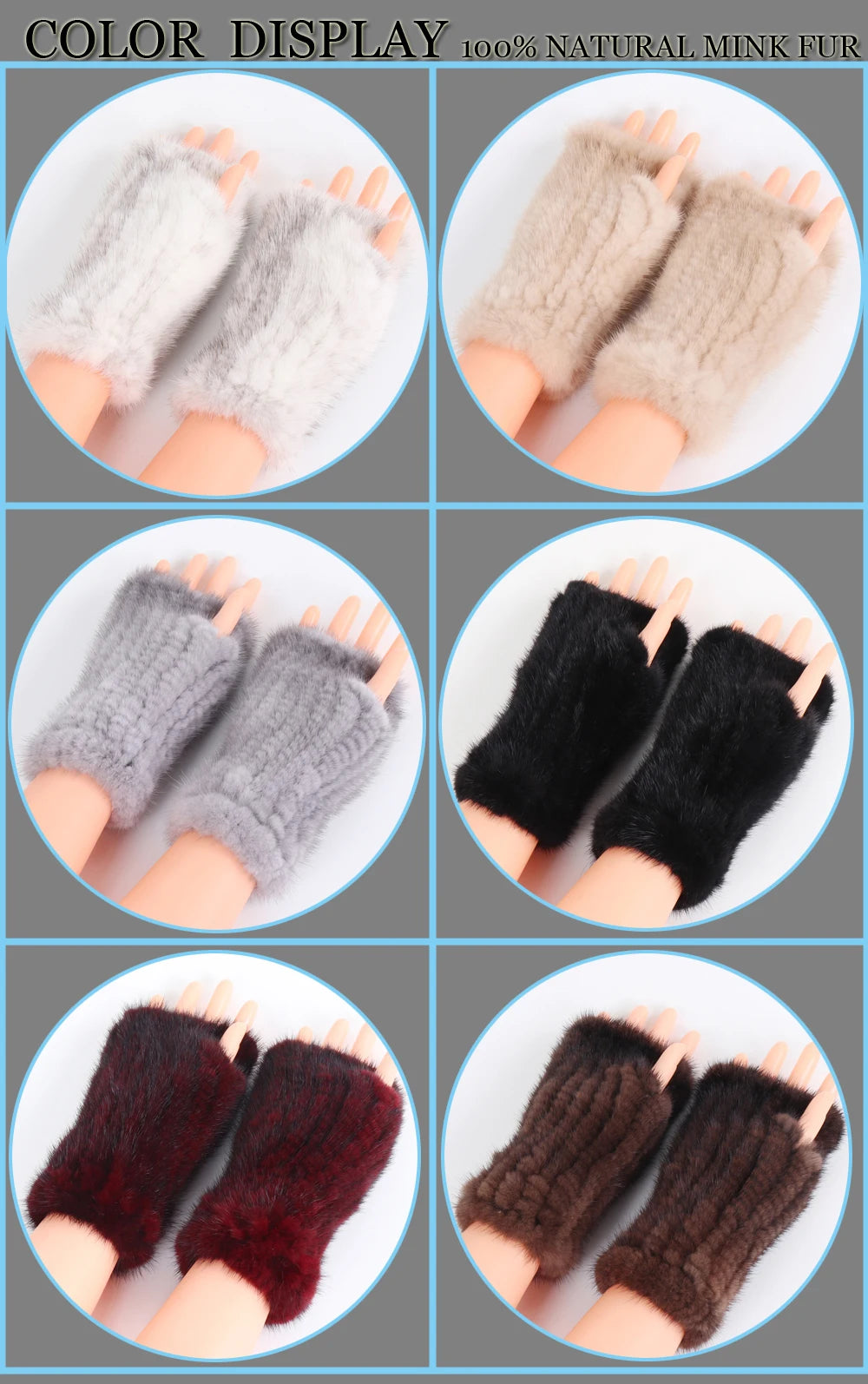 Women's Real Mink Fur Fingerless Gloves - Knitted Winter Mittens with Strong Elasticity