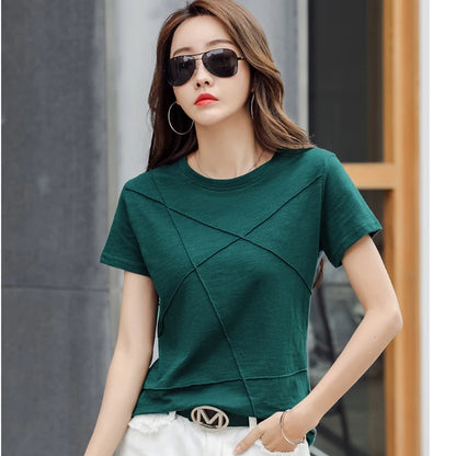 AOSSVIAO Women’s Summer Slim Fit Cotton Bamboo T-Shirt – 2024 O-Neck Ribbed Short Sleeve Casual Solid Top