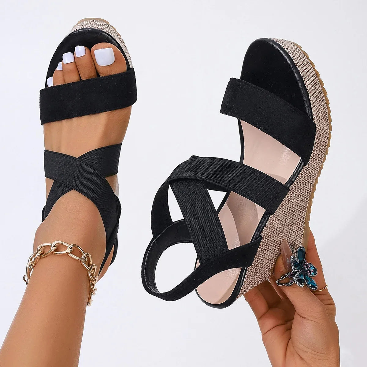 Women Sandals Wedge Waterproof Thick-soled Shoes New Summer Fashion Sandals Roman Platform-soled Sandals Large Size Women Shoes