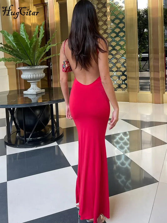 Hugcitar Sleeveless Backless Bodycon Maxi Dress - Elegant Y2K Prom Dress for Women