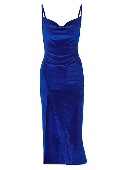 Elegant Velvet Midi Bodycon Dress - Off Shoulder, Backless, Sleeveless Summer Gown