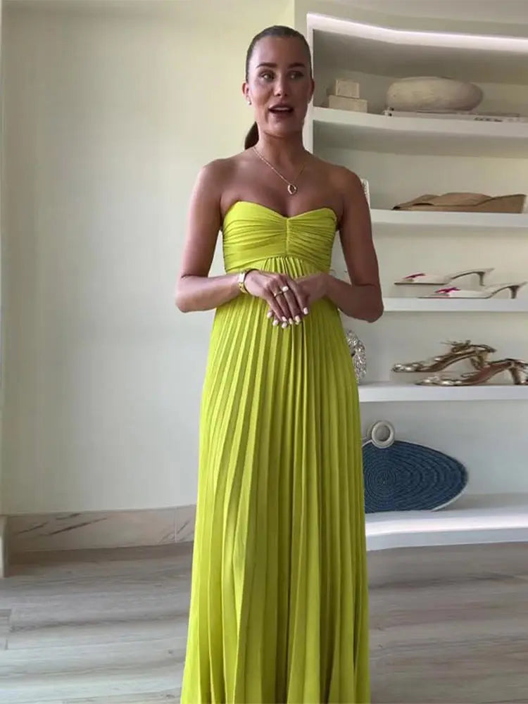 Strapless Pleated Maxi Dress - Elegant, Sexy, Off-Shoulder Party Gown