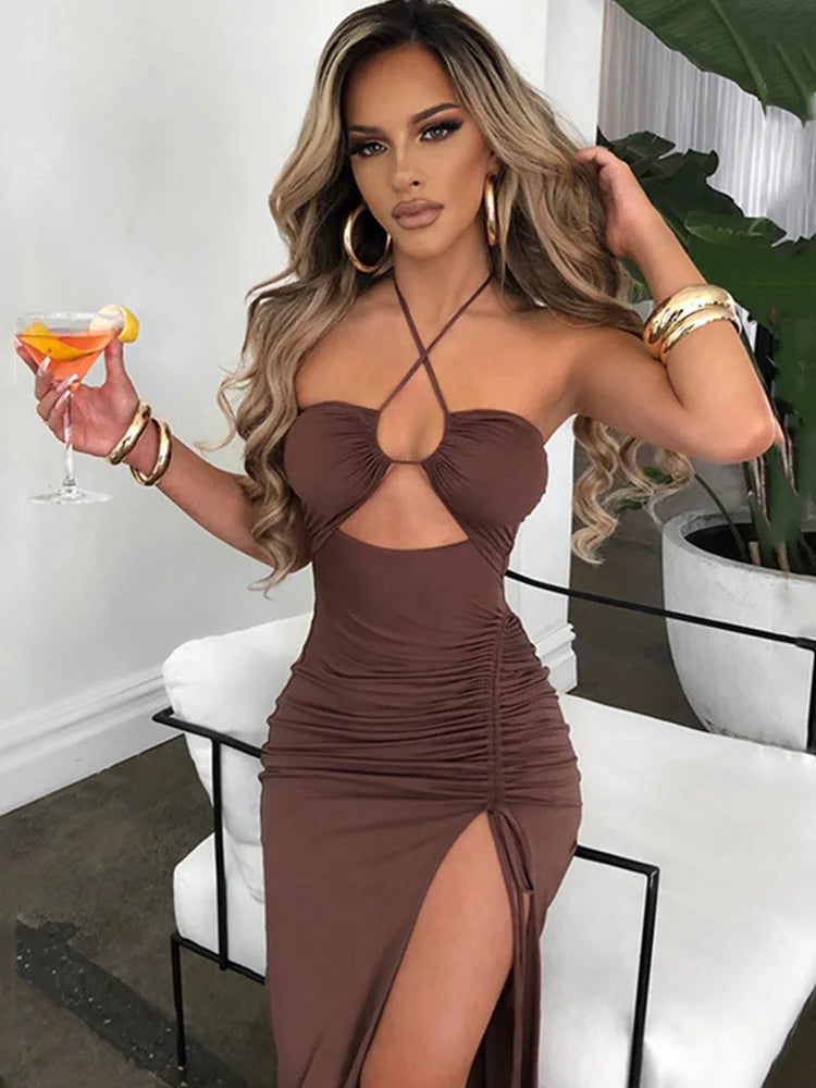 Sleeveless Backless Midi Dress - Sexy Bodycon Club Party Dress for Women