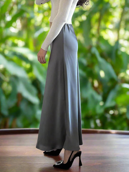 Dreamgirl A-Line Satin Maxi Skirt - Elegant High Waist, Black & Beige