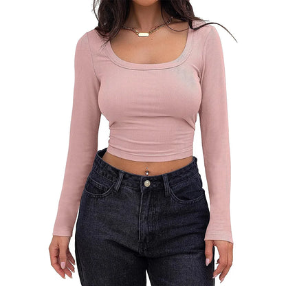 Women’s Long Sleeve Square Neck Ribbed Crop Top