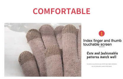 Women’s Winter Knitted Gloves – Plush, Double-Layered, Touchscreen