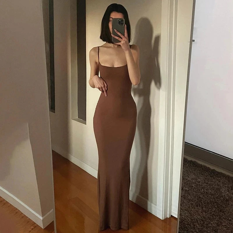 Satin Slip Backless Maxi Dress - 2023 Y2K Bodycon Summer Party Outfit