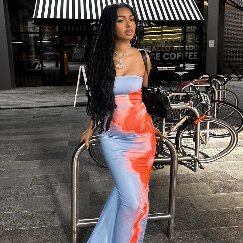 CUTENOVA Sexy Strapless Tube Maxi Dress - Off-Shoulder Backless Sundress for Women, 2024 Y2K Summer Beach Fashion